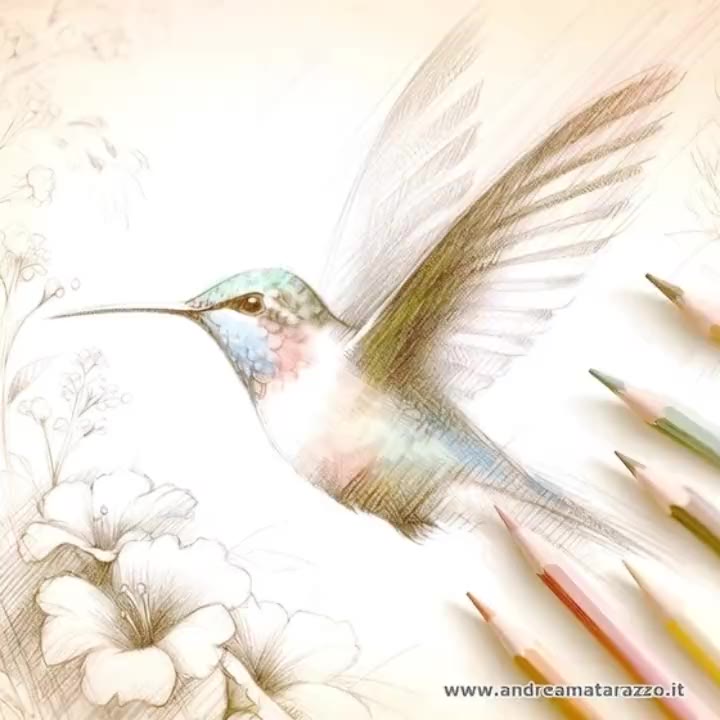 Colibrì — disegno a matita colorata, opera di Andrea Matarazzo