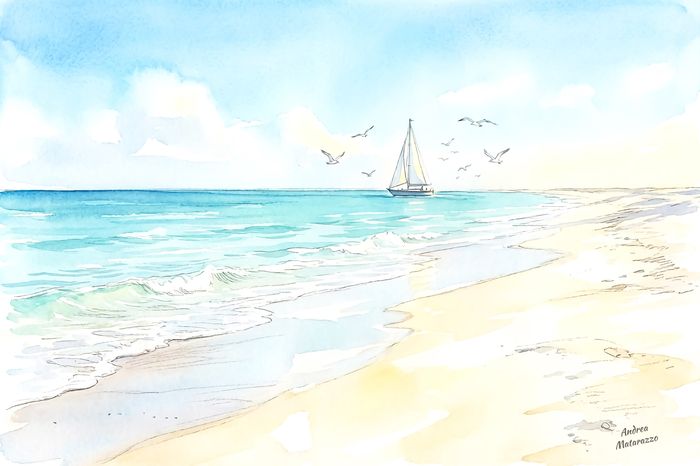 Paesaggio marino ad acquerello, opera di Andrea Matarazzo